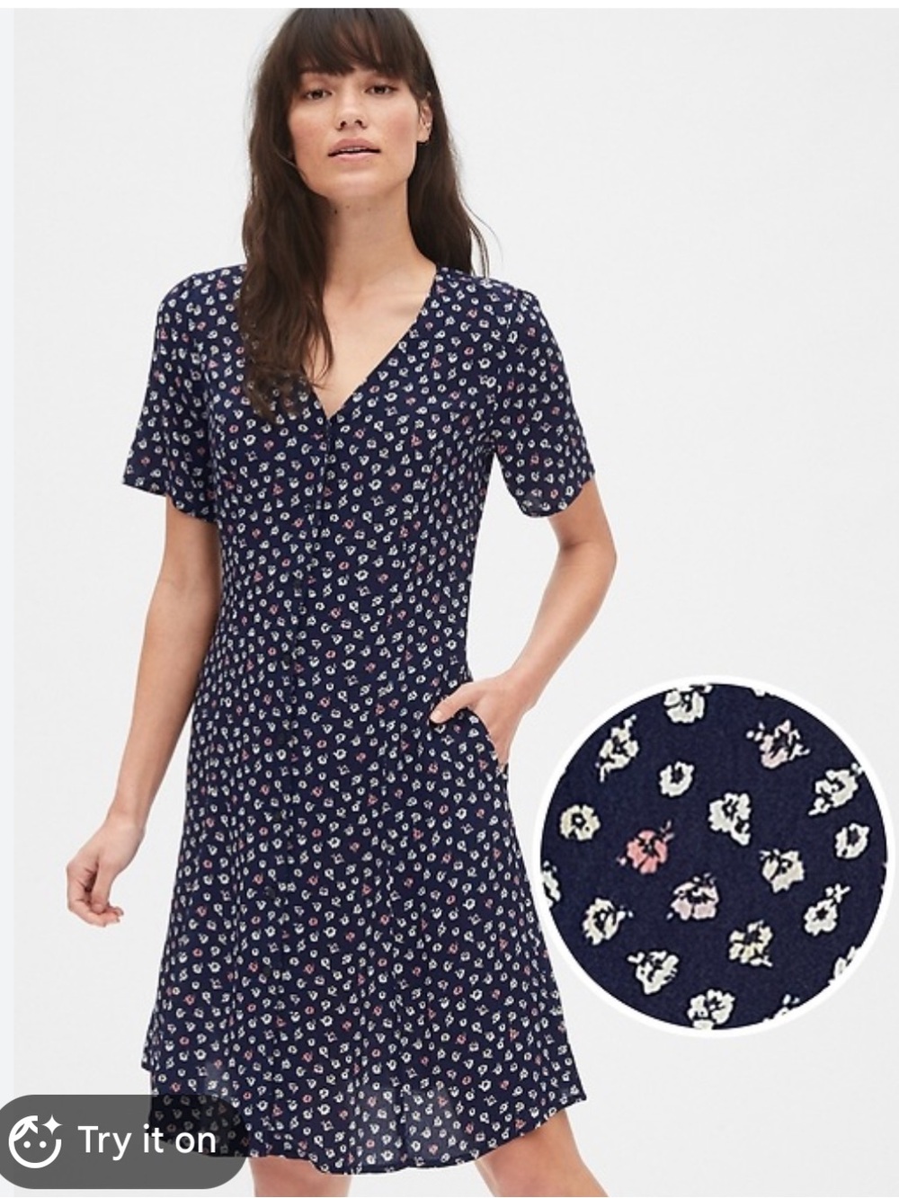 GAP Navy Midi Dress with White & Pink Floral Print